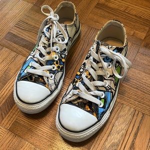 Converse All Stars Low Tops Sticker Graffiti Print Shoes 7W 5M